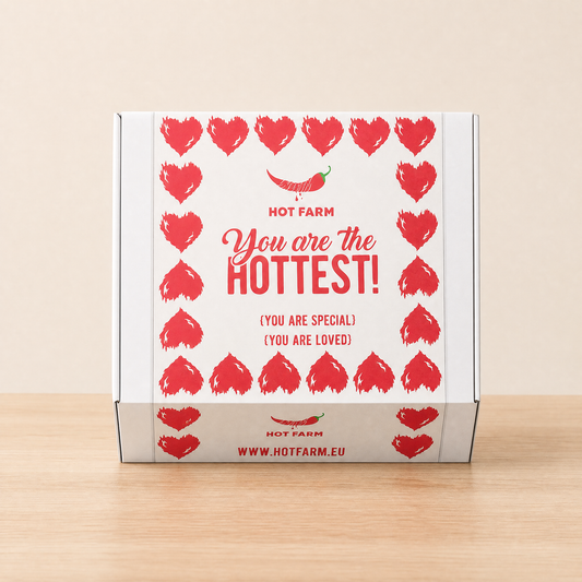 Hot Farm You Are the Hottest gift box covered in red hearts