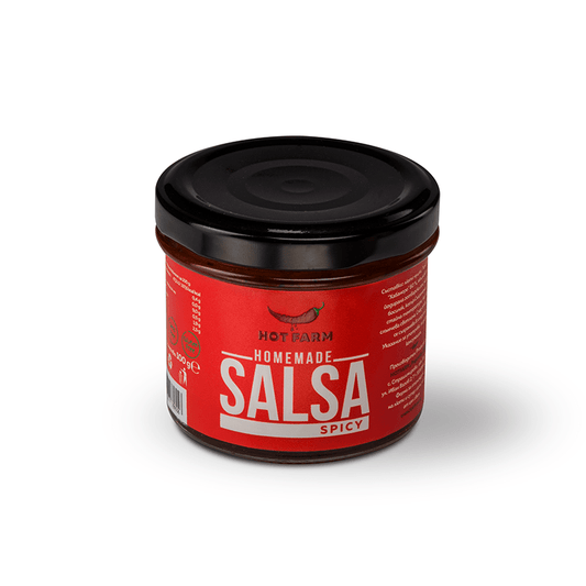 Spicy salsa – A homemade and natural appetizer made from farm-grown hot peppers, bursting with bold flavors.